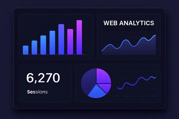 Web analytics dashboard showing traffic charts and performance metrics
